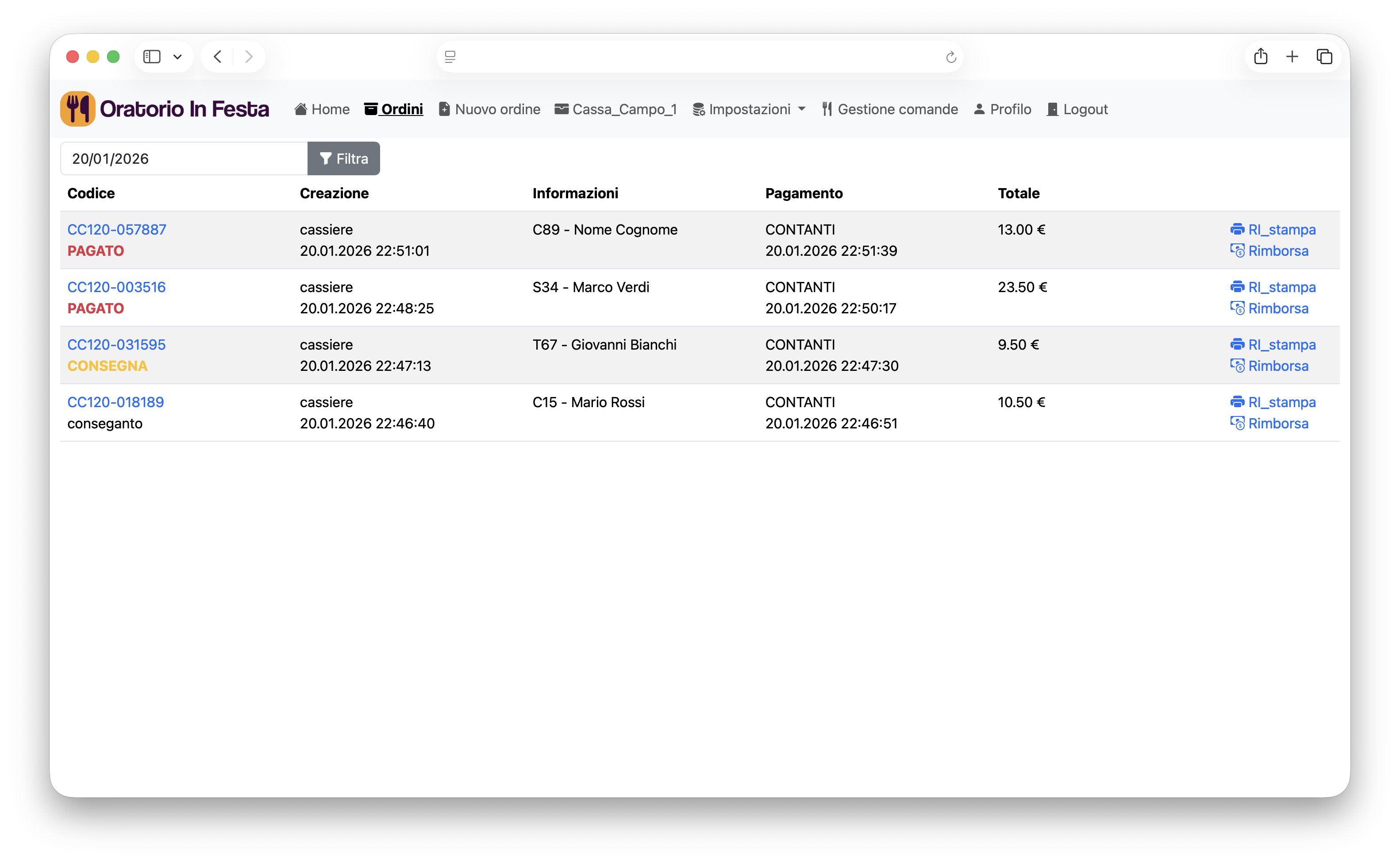 Screenshot software Oratorio in Festa